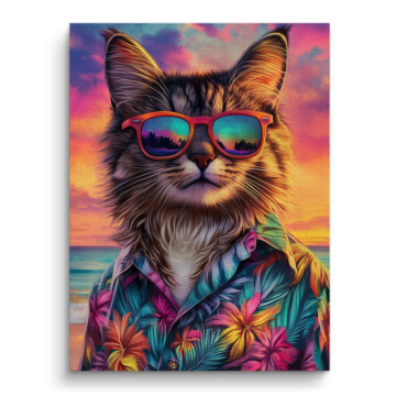 Tropische Katze mit Sonnenbrille - Leinwandbild