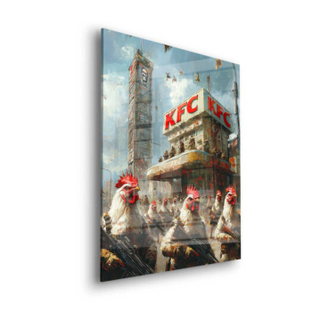 Gallos rebeldes inspirados en KFC - cuadro en vidrio acrílico