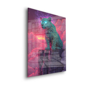Atardecer cósmico leopardo - cuadro en vidrio acrílico