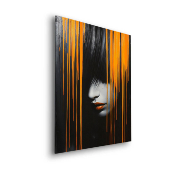 Retrato negro y naranja con efecto goteo - cuadro Dibond mate