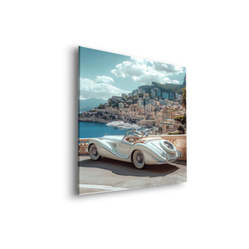 Porsche blanco clásico en la costa - cuadro Dibond mate