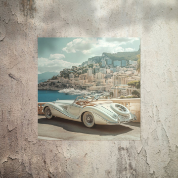 Porsche blanco clásico en la costa - póster