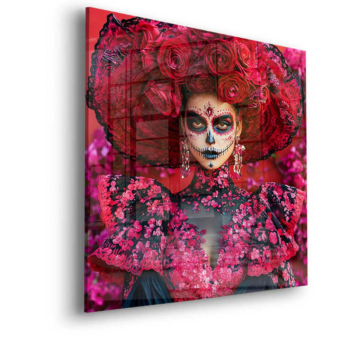 Kwiatowa czaszka w stylu Dia de los Muertos - obraz na szkle akrylowym