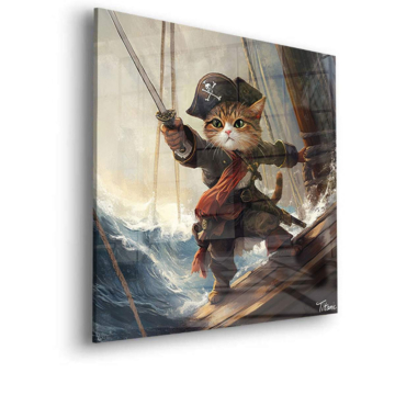 Chat pirate aventurier - tableau en verre acrylique