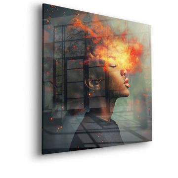 Portrait afro enflammé - tableau en verre acrylique