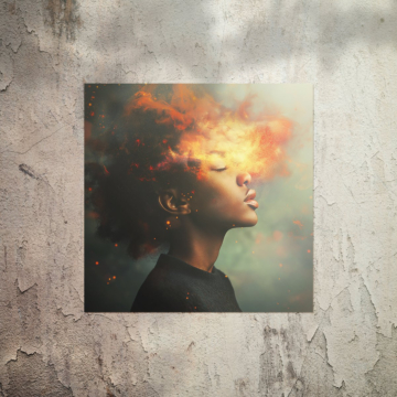 Ognisty portret z fryzurą afro - plakat