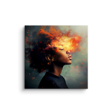 Portrait afro enflammé - tableau PVC mat