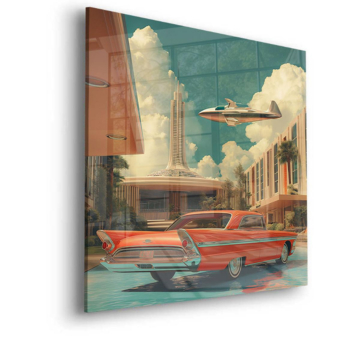 Retro Flying Car Diner Acrylic Glass Art