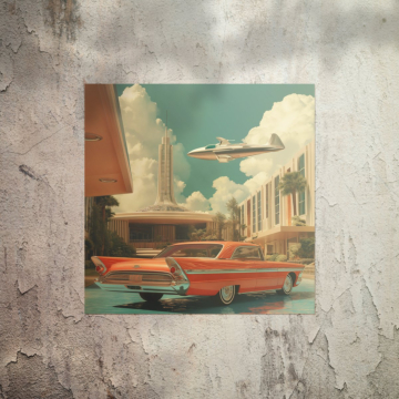 Retro Flying Car Diner Poster Art