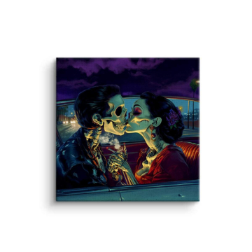 Skeleton Lovers Drive In Canvas Art