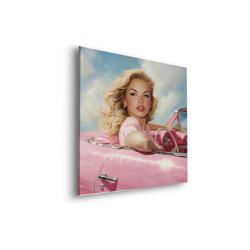 Blonde Retro Pink Car Dibond Matt Art