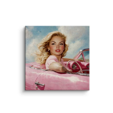 Blonde Retro Pink Car Canvas Art