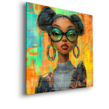 Portrait afro chic de jeune fille - tableau en verre acrylique