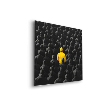 Silhouette jaune au milieu de la foule - tableau Dibond mat