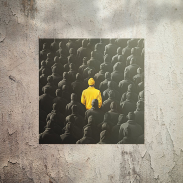 Yellow Figure in Crowd Poster Art