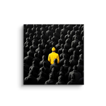 Silhouette jaune au milieu de la foule - tableau PVC mat