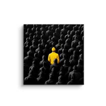 Gelbe Figur in der Menge - Leinwandbild