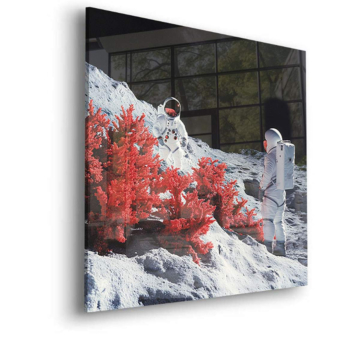 Paysage lunaire coral astronaute - tableau en verre acrylique