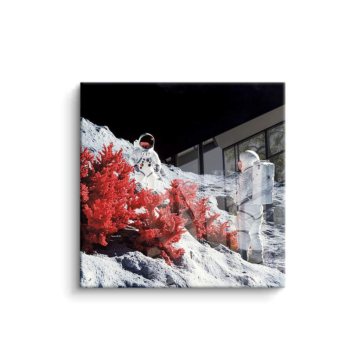 Mondlandschaft mit Korallen-Astronaut - PVC-Bild glänzend