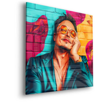 Hombre con gafas de sol en arte pop - cuadro en vidrio acrílico
