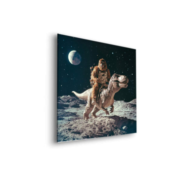 Astronauta dinosaurio luna paseo - cuadro Dibond mate