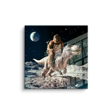 Dinosaure astronaute lune balade - tableau PVC brillant