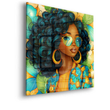 Portrait pop aux cheveux bouclés - tableau en verre acrylique
