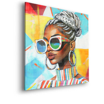 Portrait coloré de femme aux tresses - tableau en verre acrylique