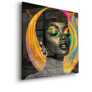 Portrait rayonnant de femme afro - tableau en verre acrylique