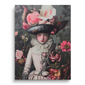 Mädchen mit viktorianischem Blumenhut - PVC-Bild matt