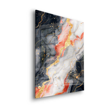 Abstrait marbre noir et or - tableau en verre acrylique