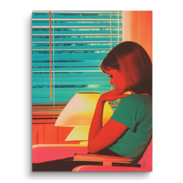 Kobieta z lampą w stylu retro - obraz na matowym PVC