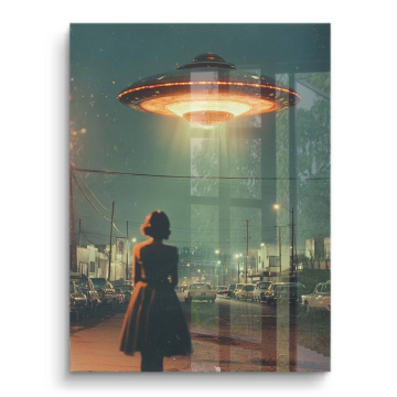 Retro-UFO-Begegnung - PVC-Bild glänzend