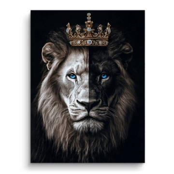 Rostro partido de león coronado - cuadro PVC mate