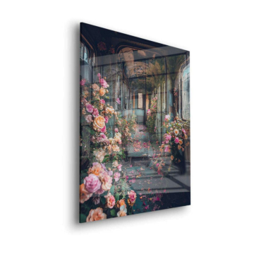 Abandoned Floral Train Acrylic Glass Art