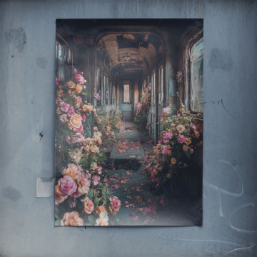 Train abandonné fleuri - poster