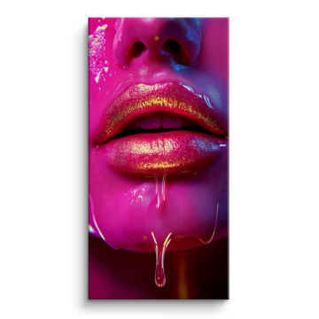 Neon Glitter Lips Canvas Art