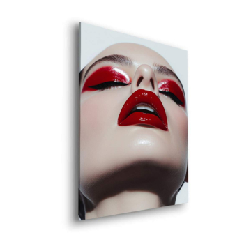 Belleza con labios rojos brillantes - cuadro Dibond mate