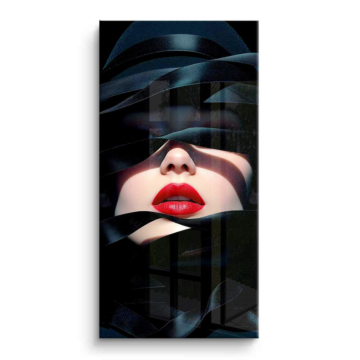 Labios rojos con velo negro - cuadro PVC brillante