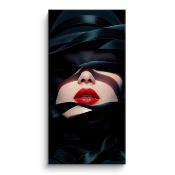 Lèvres noir voile rouge - tableau sur toile