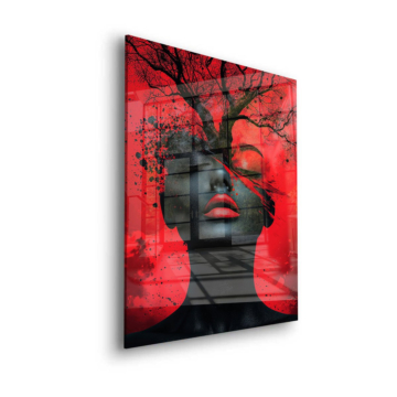 Red Eclipse Woman Portrait Acrylic Glass Art