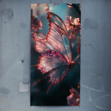 Papillon rose aux fleurs - poster