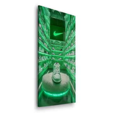 Neonowy sklep ze sneakersami inspirowany Nike - obraz na szkle akrylowym