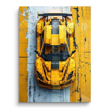 Gelber Rennwagen inspiriert von LEGO - PVC-Bild glänzend
