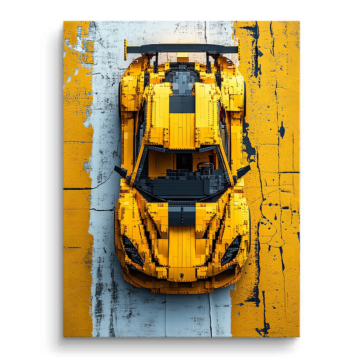 Bolide jaune inspiré de LEGO - tableau PVC mat