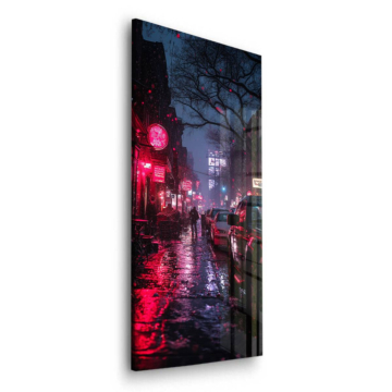 Städtische Straße im Neonregen - Acrylglasbild