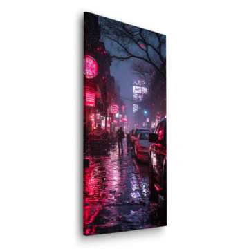 Städtische Straße im Neonregen - Dibond-Bild matt