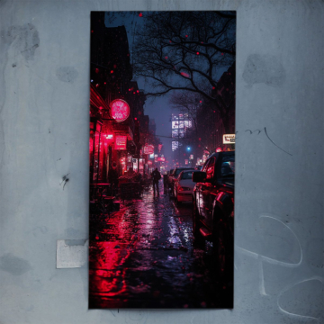 Städtische Straße im Neonregen - Poster