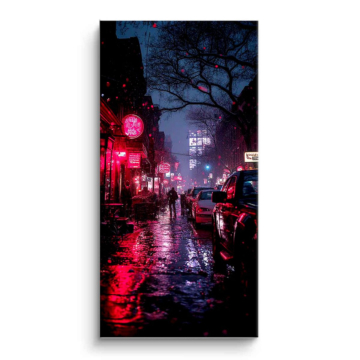 Städtische Straße im Neonregen - PVC-Bild matt