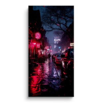 Neon Rain City Street Canvas Art